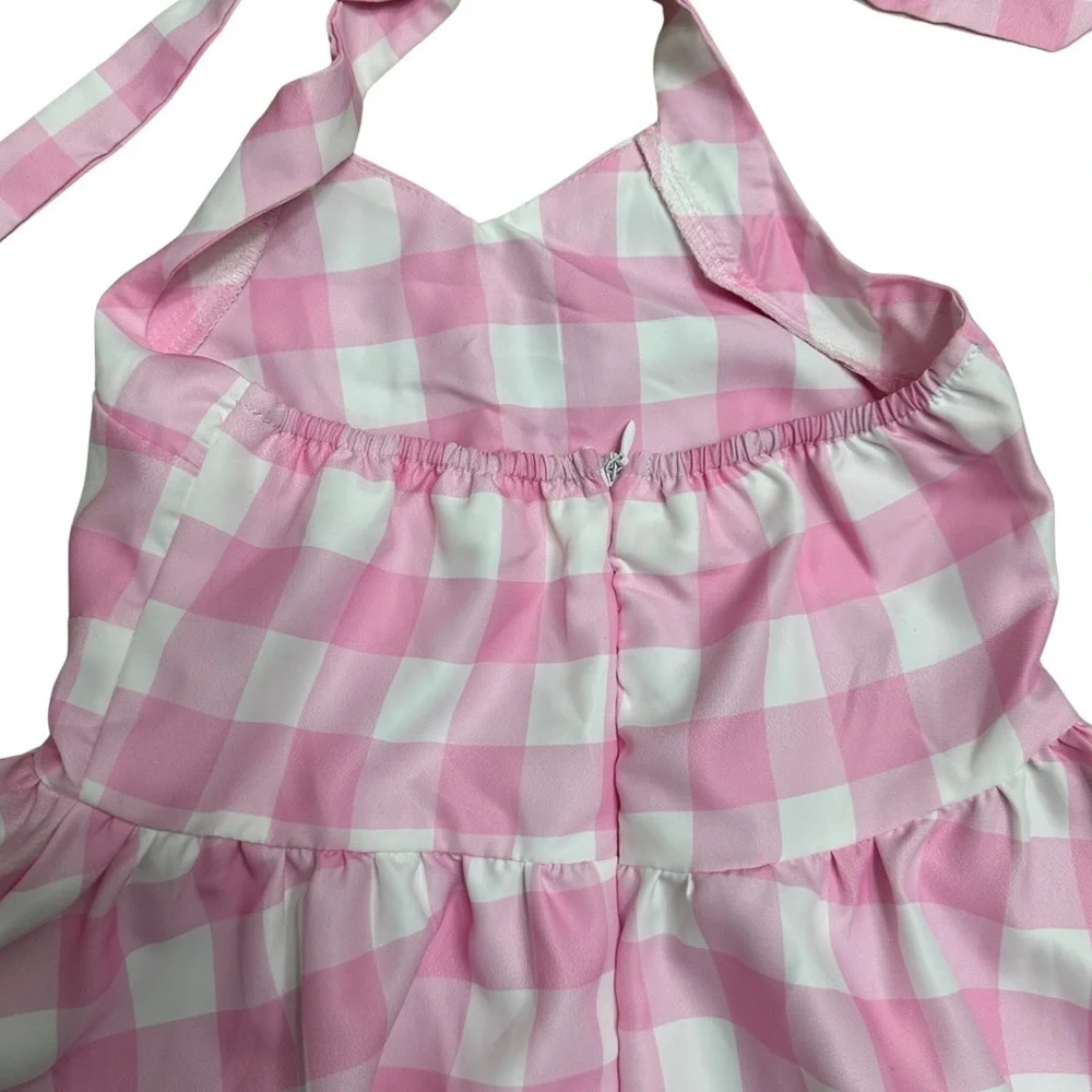 Gingham Girls Dress 50s Halter Gingham Dress SZ 4-5T Pink White ACCESSORY BONUS